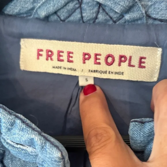 Free People Denim Blue Floral Jacket - Picture 2 of 12